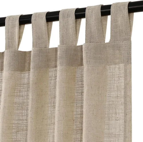 Vista 10 de Turquoize Cortinas traslúcidas de lino natural con pestaña superior de 63 pulgadas, cortinas filtrantes de luz y cortinas para sala de estar Marfil
