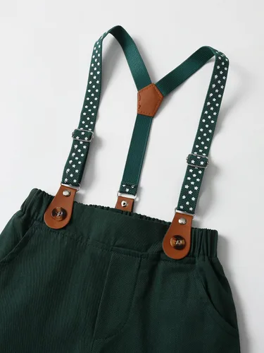 Vista 29 de Conjunto de pantalones para bebé, camisa de manga larga + pantalones + corbatín + tirantes, trajes de caballero para niños pequeños