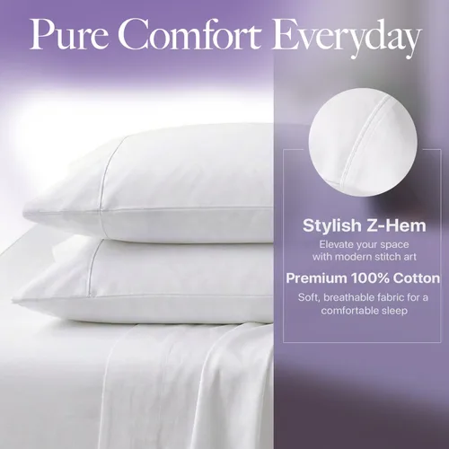 Vista 3 de Carressa Linen 100% algodón egipcio de 600 hilos, juego de 4 fundas de almohada tamaño queen, lujosas fundas de almohada blancas de tamaño 01