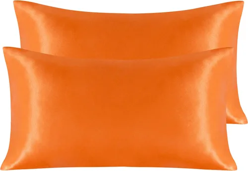 Vista 18 de NTBAY Paquete de 2 fundas de almohada estándar de satén para cabello y piel, lujosas y sedosas fundas de almohada con cierre de sobre, 20 x 26