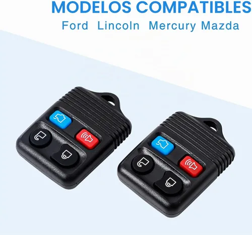 Vista 4 de Llavero de 4 botones con control remoto de entrada sin llave, compatible con Ford Focus Explorer Mercury Lincoln Mazda Tribute, paquete de 2