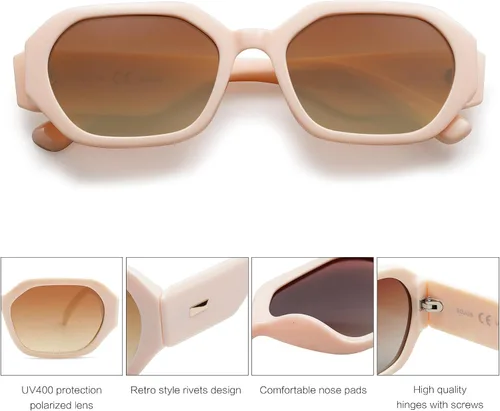Vista 4 de SOJOS Gafas de sol polarizadas para mujer, rectángulo, retro, gafas de sol para mujer, gafas de sol estrechas de los años 90, SJ2232