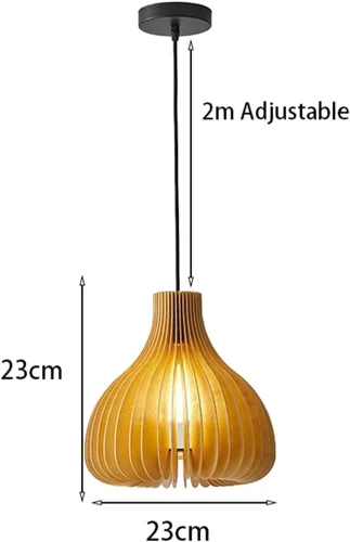 Vista 2 de Lámpara colgante de 9.1" Luz Colgante de Techo de Madera Maciza Ajustable Casquillo E27 Decorativa Iluminación Interior para Comedor Cocina Recámara