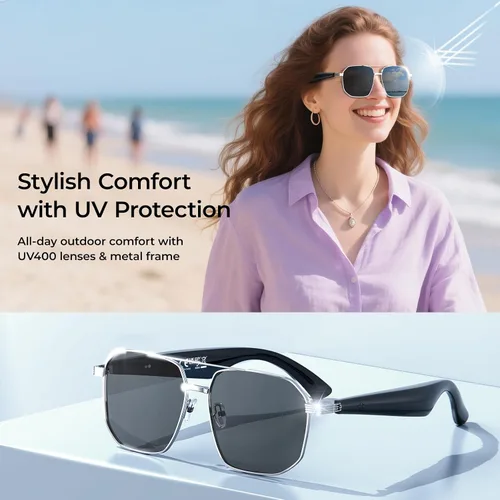 Vista 3 de Lentes inteligentes con inteligencia artificial con traducción de más de 100 idiomas, Bluetooth 5.4 con GPT de chat, lentes de filtro de luz azul
