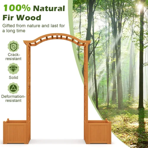Vista 8 de Giantex Pérgola de Jardín con Maceta, Arco de Plantador de Madera con Enrejado, Arco Exterior para Plantas Trepadoras, Vegetales, Hierbas, Blanco