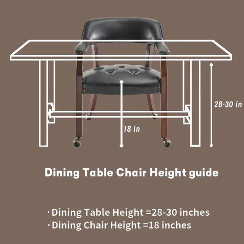 Vista 4 de Sillas de comedor con ruedas y brazo, sillas de capitán Caster Boss con patas de madera maciza, sillas de escritorio de oficina con botón tapizado