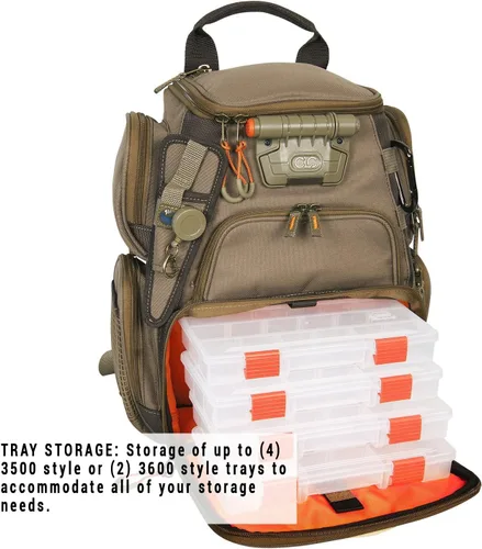 Vista 2 de Wild River by CLC WT3503 mochila de pesca liviana y compacta con 4 bandejas PT3500 transparentes, resistente al agua y con compartimiento