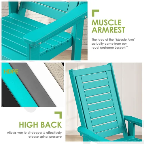 Vista 8 de GREENVINES Oversized Outdoor Rocking Chair, HDPE Rocker, Aqua