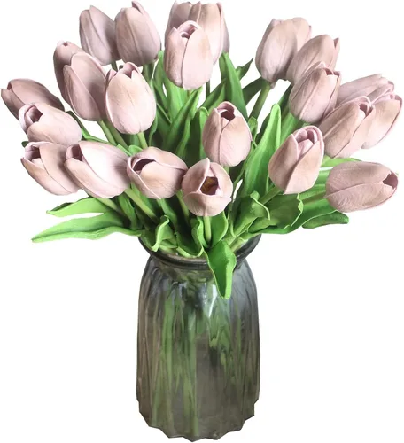 Vista 19 de Flores artificiales, 10 cabezas, mini tulipán artificial de tacto real para decoración del hogar, boda, fiesta, centro de mesa (negro)