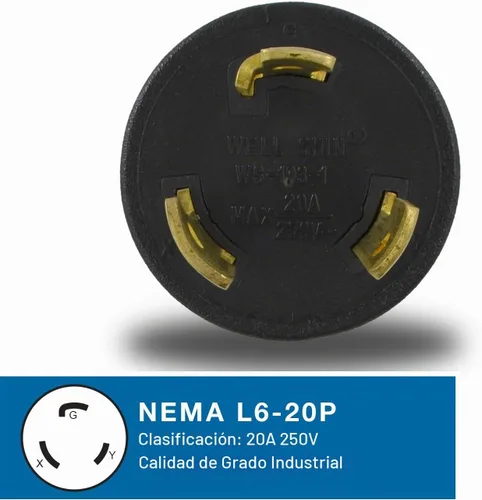 Vista 2 de Conntek 30125 NEMA L6-20P a NEMA 6-15/20R enchufe conector de bloqueo de 250 V
