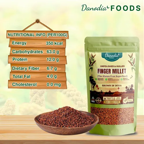Vista 3 de Danodia Foods Mijo de grano entero (Ragi) - 2 libras (33.51 oz) Superalimento orgánico, sin cáscara, sin pulir, sin gluten, natural Alto