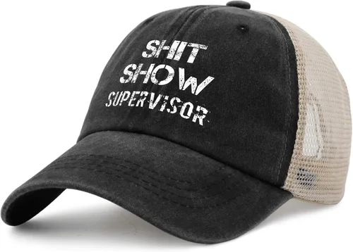 Vista 2 de Shit Show Supervisor Trucker Hat Hombres Sombrero de malla de moda para el verano, Allblack5, Talla única