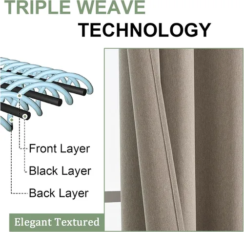 Vista 13 de OWENIE Cortinas 100% opacas de 63 pulgadas de largo, 2 paneles para dormitorio, sala de estar, cortinas superiores con ojales con aislamiento Negro