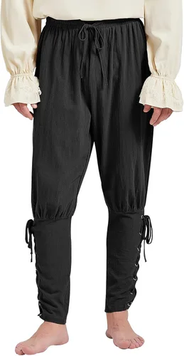 Vista 6 de Pantalones piratas para hombre, con banda de tobillo, pantalones renacentistas medievales, vikingos, pantalones de navegador, disfraz de Halloween