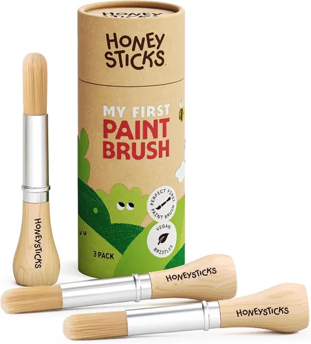 Vista 10 de Honeysticks Juego de pinceles de pintura Jumbo – Paquete de 3. Pinceles de pintura jumbo para niños con un mango de madera grande para un fácil