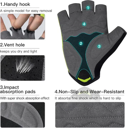 Vista 3 de Santic Guantes de ciclismo para adultos, guantes de ciclismo de medio dedo con almohadilla antideslizante que absorbe los golpes, guantes