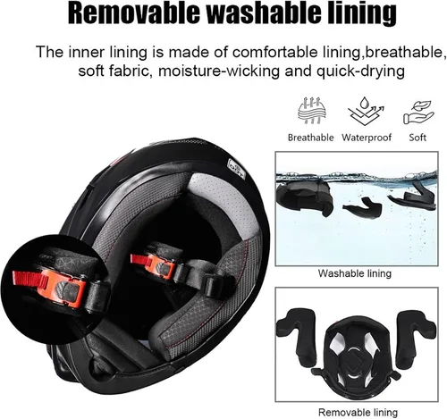 Vista 5 de Casco Modular Moto con Bluetooth Integrado, Doble Visera, Ventilación Múltiple, Forro Extraíble, ABS de Alta Densidad, DOT Homologado para Hombres