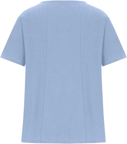 Vista 5 de Tuianres Camisetas de gran tamaño para mujer, de manga corta, con botones, de lino, de algodón, ajuste holgado, con estampado de mariposas, blusa