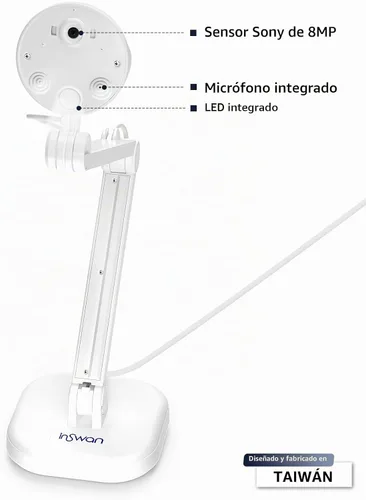 Vista 7 de Cámara de documentos USB INSWAN INS-1 — 8MP Ultra HD, enfoque automático, LED, micrófono incorporado, compatible con Windows, Mac, iPad, Chromebook