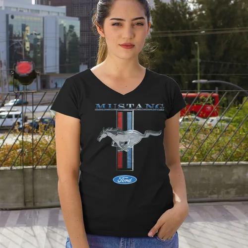 Vista 3 de Ford Mustang Classic - Camiseta con cuello en V para mujer GT Cobra Boss 302 Mach 1
