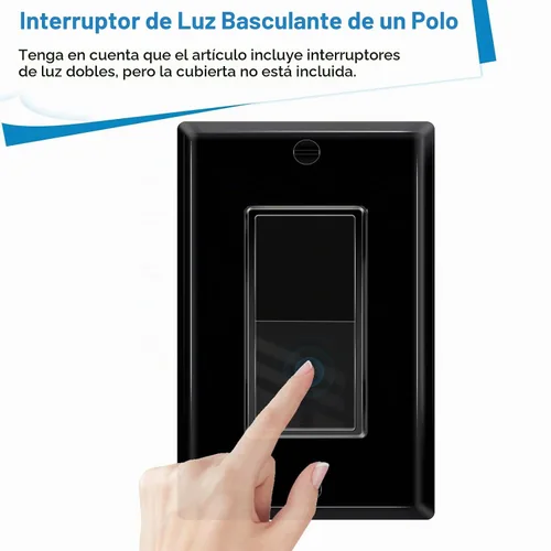 Vista 2 de Greencycle Interruptor de luz basculante negro de un solo polo, interruptor de luz de paleta de 15 amperios, interruptores Sp blancos, 120V-277V CA