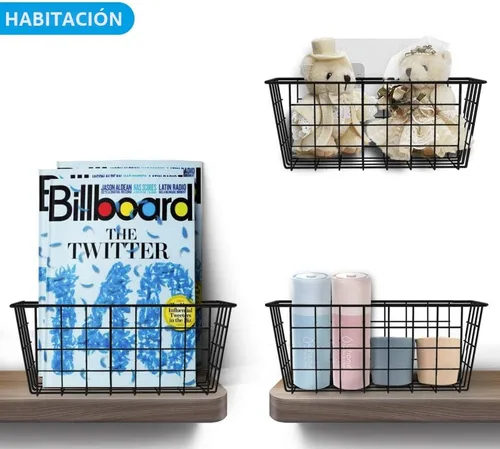 Vista 8 de MaraFansie Cestas de cocina colgantes de alambre para almacenamiento sobre el organizador de la puerta del gabinete, cesta adhesiva sin taladrar