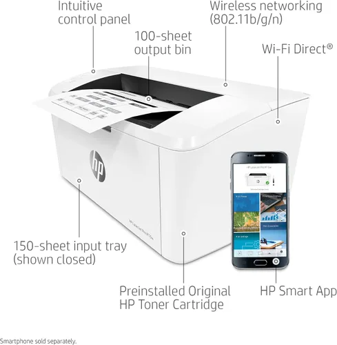 Vista 4 de HP LaserJet Pro M15w Impresora monocromática inalámbrica, funciona con Alexa (W2G51A)