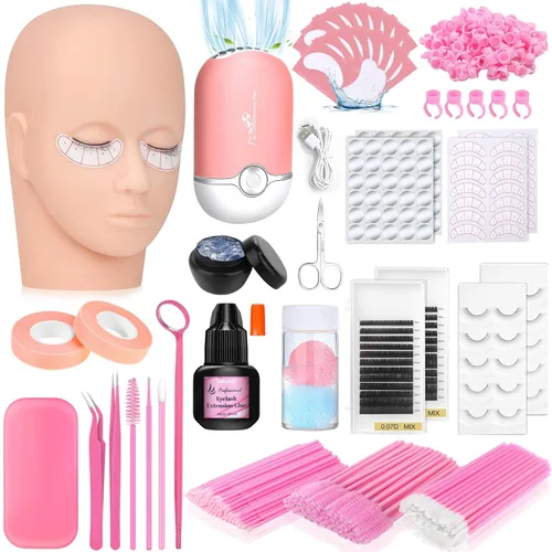 Vista 9 de Kits de extensiones de pestañas Tetutor para principiantes, kit de extensión de pestañas para principiantes con cabeza de maniquí de pestañas, kit