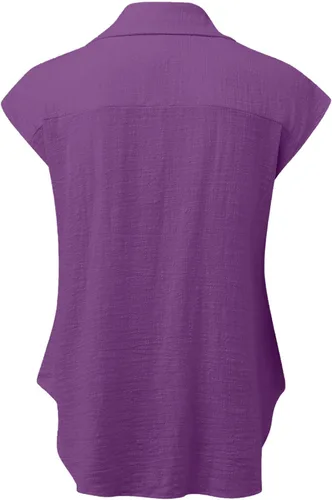 Vista 5 de amidoa Linen Shirts for Women Casual Cap Sleeve Collared Summer Shirts Solid Color Loose Baggy Button Down Shirts for Work
