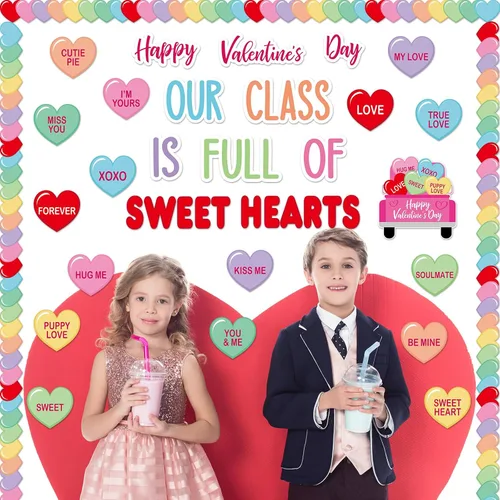 Vista 5 de Tablero de anuncios de corazón para el día de San Valentín, decoración de aula, recortes de papel de corazón de amor a granel con bordes