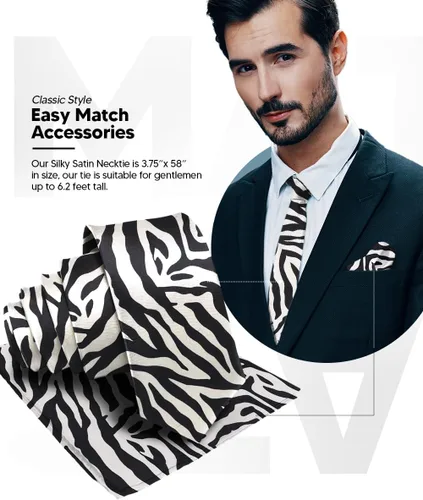 Vista 19 de Juego de corbata Kente con estampado africano y animal y pañuelo de bolsillo a juego