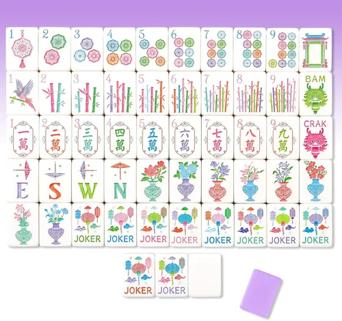 Vista 7 de Simgoing 160 azulejos Mahjong americanos grabados, modernos, verde menta