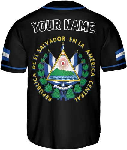 Vista 3 de MonkeyVan Camiseta de béisbol de El Salvador personalizada con nombre personalizado con bandera salvadoreña salvadoreña, orgullo salvadoreño