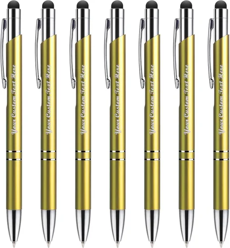 Vista 9 de Bolígrafos personalizados con lápiz capacitivo, bolígrafos metálicos personalizados con nombre impreso con tinta negra, grabado con logotipo