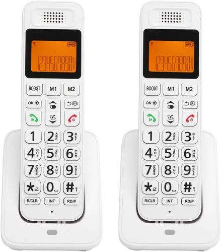 Vista 10 de PUSOKEI Teléfono inalámbrico con DECT 6.0, altavoz dúplex completo con pantalla LCD, teclas grandes, teclado iluminado, bloqueo de llamadas, aumento