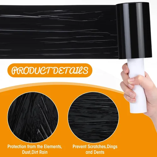 Vista 6 de Sherr Rollo de película retráctil elástica de 5 pulgadas, envoltura de plástico para embalaje en movimiento con asa, calibre 80 de 800 pies de Negro