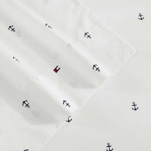 Vista 3 de Tommy Hilfiger - Sábanas para cama individual, ropa de cama de percal de algodón crujiente y fresca con funda de almohada a juego, juego de cama