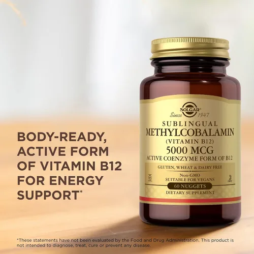 Vista 5 de Solgar Metilcobalamina (vitamina B12) 5000 mcg, 60 pepitas (paquete de 3) – Sabor a cereza – Apoya el metabolismo energético – Preparado