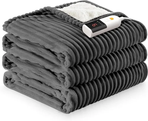 Vista 13 de Reaks - Manta eléctrica térmica de franela sedosa y sherpa, manta de calentamiento con 5 niveles de calor y 3 horas de apagado automático, regalos