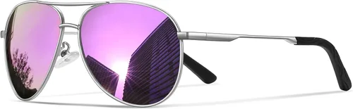 Vista 25 de Gafas de sol polarizadas aviador para hombre y mujer Marco A1-Negro Lente Gris