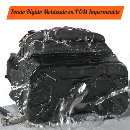 Vista 4 de WELKINLAND Mochila de herramientas de 76 bolsillos, mochila para electricista de fondo duro, mochilas grandes de alta resistencia