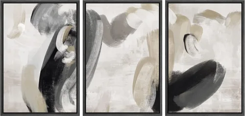 Vista 232 de SIGNFORD - Set de obras de arte en lienzo enmarcado para pared, ilustraciones abstractas de neblina del desierto en tonos neutros beige y marrón