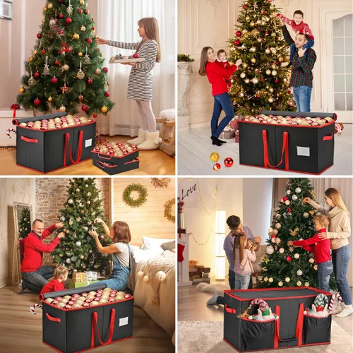 Vista 7 de Caja de almacenamiento de adornos de Navidad, organizador de almacenamiento de adornos para 128 bolas de adorno de 3 pulgadas, 8 bandejas extraíbles