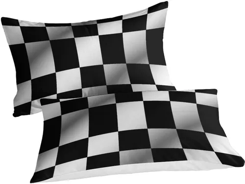 Vista 2 de Funda de edredón a cuadros en blanco y negro con estampado 3D para niños y niñas, fundas de edredón con fundas de almohada, juego de ropa de cama
