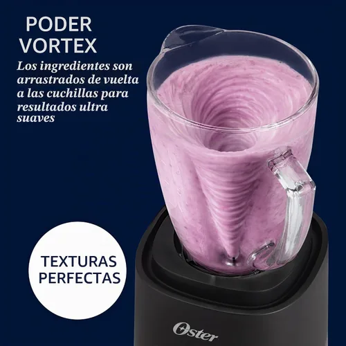 Vista 5 de Oster Vortex - Batidora de vidrio, cuchillas reversibles de acero, 800 W Negro