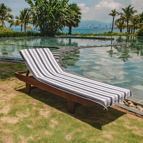 Vista 2 de Arkwright Cabo Funda para Tumbona - Paquete de 2 - Toalla de cabaña de algodón suave a rayas con soporte para bolsillo para silla de playa/piscina