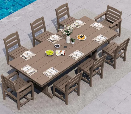 Vista 43 de SERWALL Outdoor 84" HDPE Rectangular Dining Table for 6-8,All-Weather,Aruba