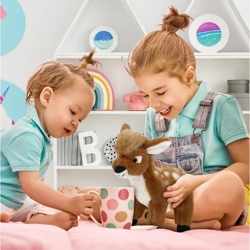 Vista 5 de DolliBu - Animal de peluche de ciervo, suave y abrazable, adorable juguete de peluche para jugar, lindo regalo de vida silvestre para niños