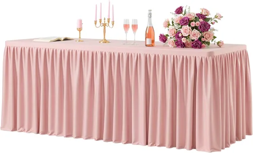 Vista 23 de Manteles de poliéster negro para mesas rectangulares de 4 pies, funda de mesa ajustada sin arrugas de 4 pies con falda para fiestas, bodas