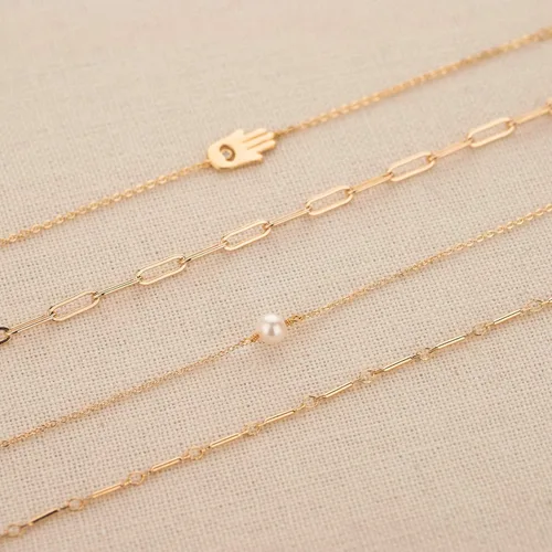 Vista 6 de Pulsera de cadena LOYATA de oro de 14 quilates, regalo de joyería simple y delicada para mujeres